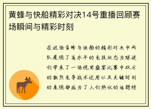 黄蜂与快船精彩对决14号重播回顾赛场瞬间与精彩时刻