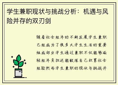 学生兼职现状与挑战分析：机遇与风险并存的双刃剑